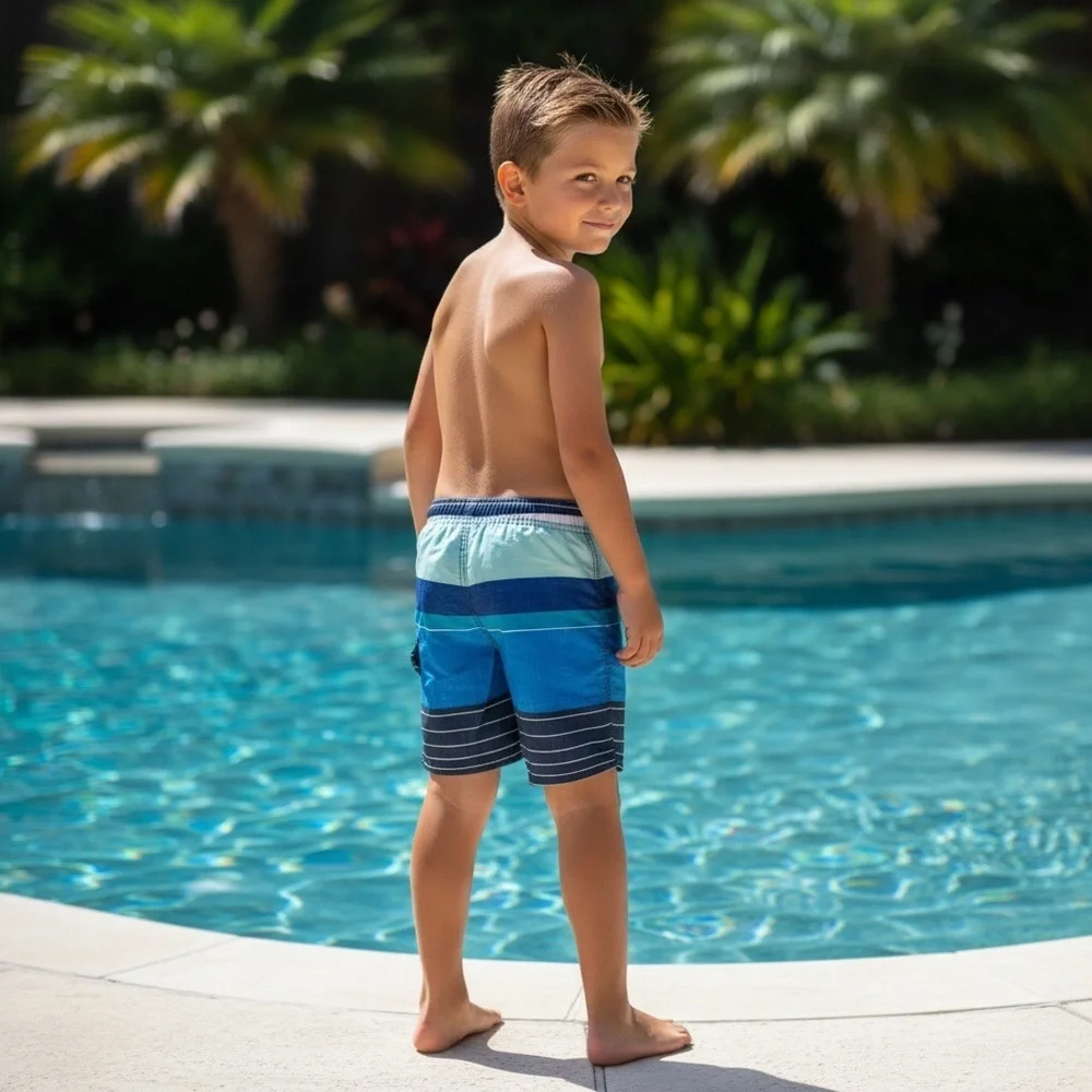 Kanu Viper Boys Navy Striped Swimsuit With Built-in Underwear